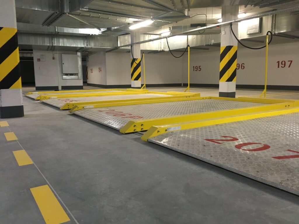 Parking podziemny z zastosowaniem palet poprzecznie przesuwnych NK6501 i podłużnie przesuwnych NK6401