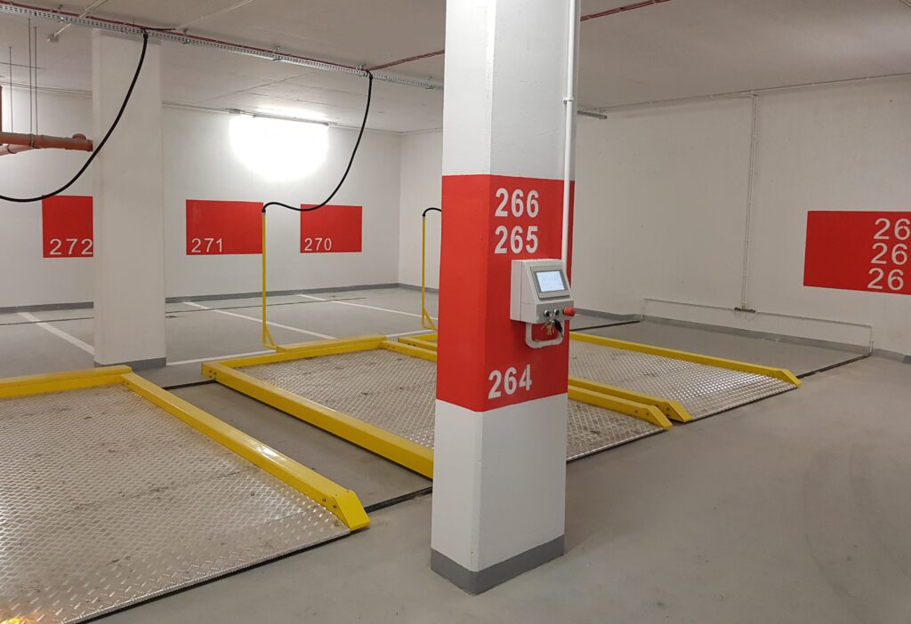 Parking podziemny z zastosowaniem systemów Kipparker N3302 i palet poprzecznie przesuwnych NK6501